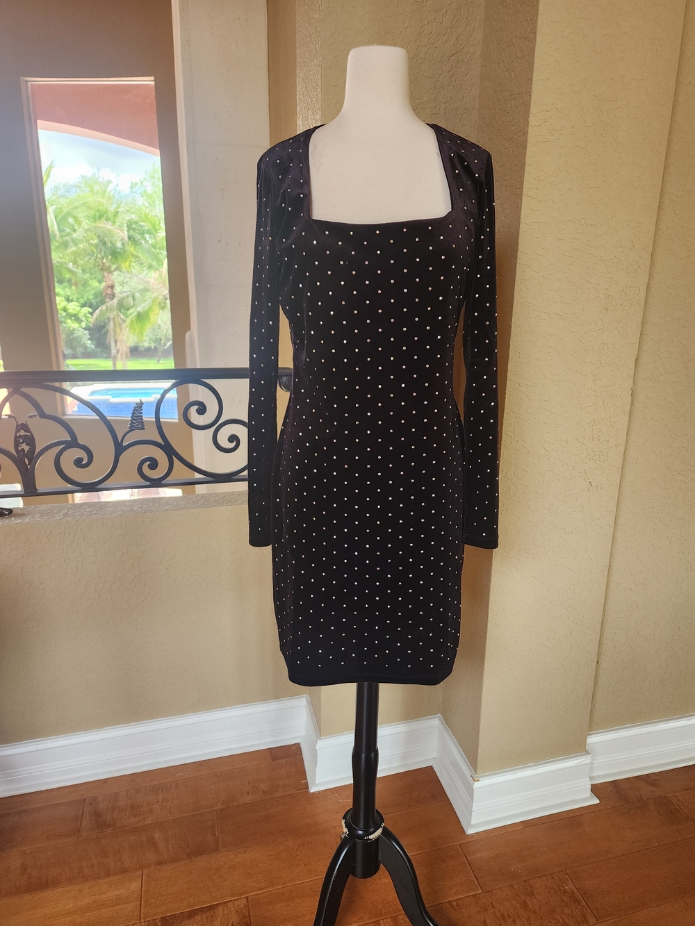 H&M Black Velvet Mini Dress with Silver Studs